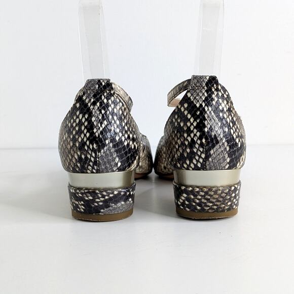 AGL Italian Snakeskin Low Block Heel D'Orsay Pumps Gray Python Print - Picture 5 of 13